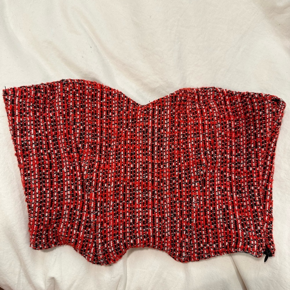 Zara Red & Black Tweed Crop Top